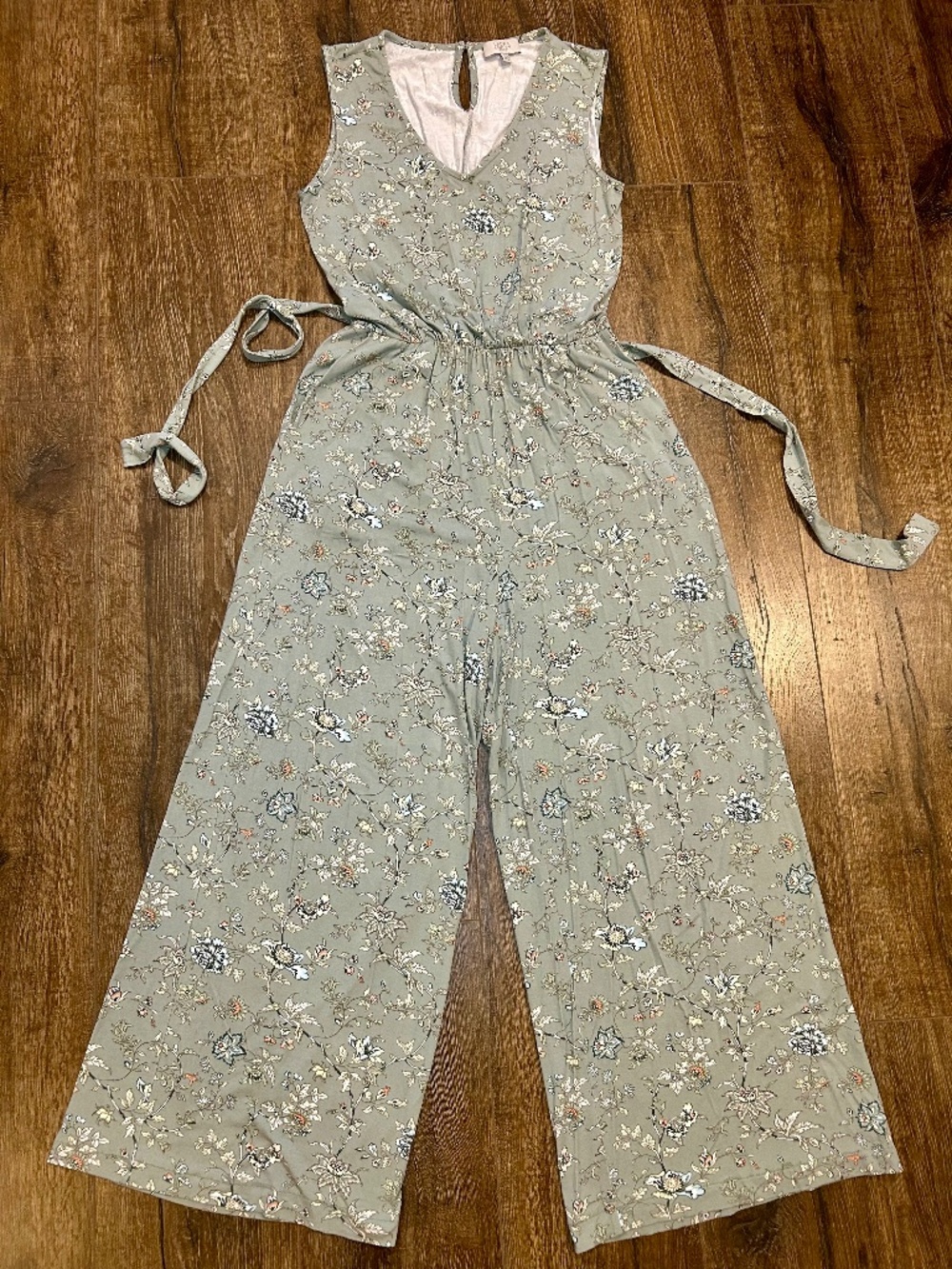 LAURA ASHLEY Mint Green Floral Jumpsuit Full Length With Pockets USA Size 6